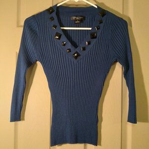 August Silk 33% Silk Embellished 3/4 Sleeve Sweater - Blue - Size SMALL